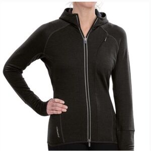 Icebreaker Quantum 98% Merino Wool Long Sleeve Zip Hoodie black size small